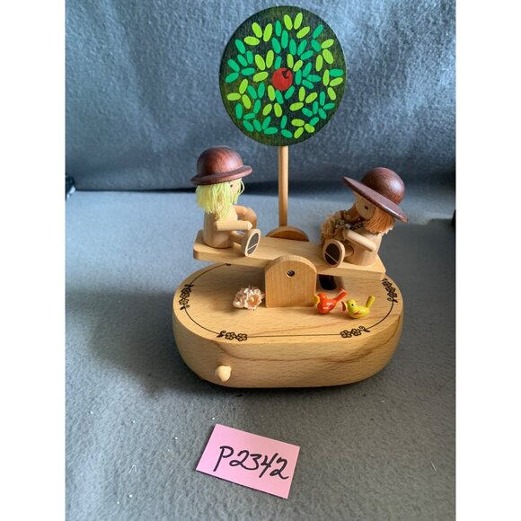Vintage Schmid Wood Music Box With See-Saw Kids & Tree Works - Picture 14 of 14